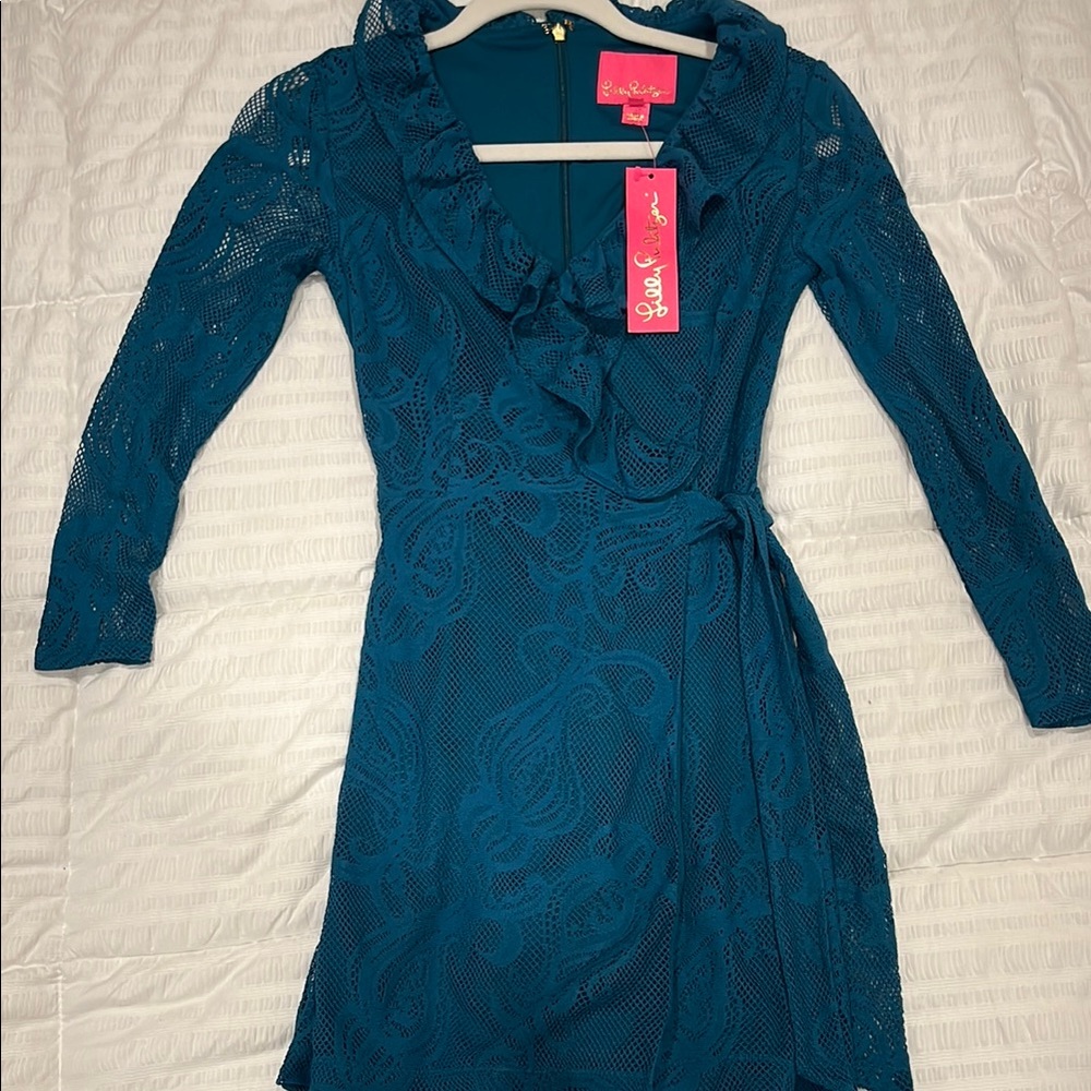 Lily Pulitzer tiki ruffle wrap romper in Teal